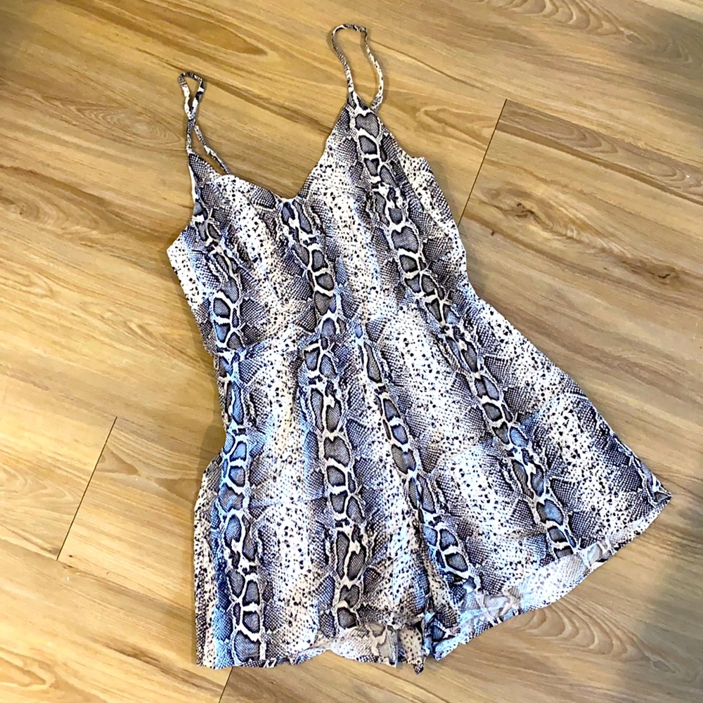 LF Millau black & white snake print romper